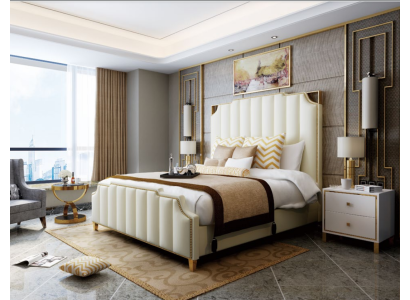 Designer Double bed Bed Hotel Luxury Bedroom 180x200cm Leather Metal