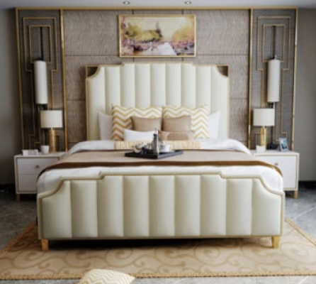 Designer Double bed Bed Hotel Luxury Bedroom 180x200cm Leather Metal