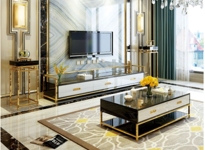 Luxury Metal Coffee table Gold Black High Gloss Sofa Living room Table