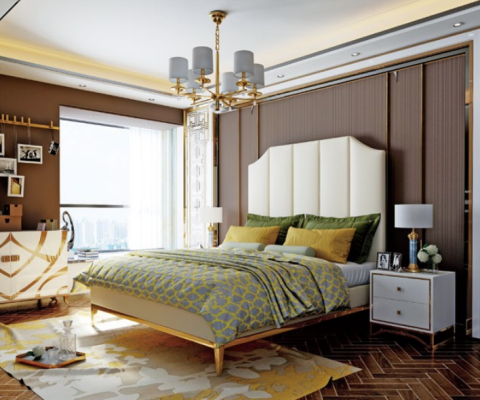 Bed Upholstery Decorative Design Luxury Double Hotel Beds Sleep Room Leather