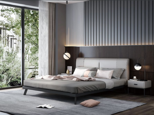 Luxury Design Leather Bed Metal Gold Beds Upholstery Hotel 180x200cm Grey