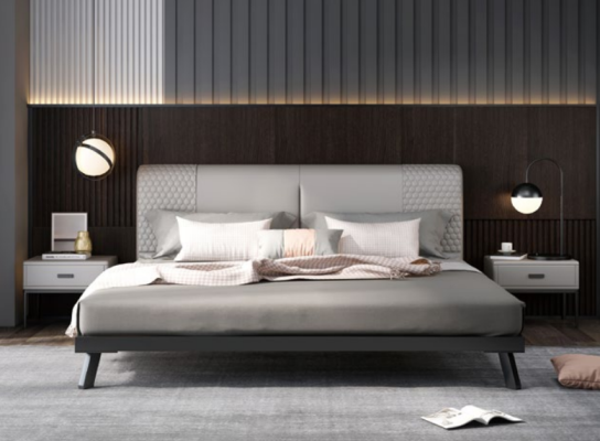 Luxury Design Leather Bed Metal Gold Beds Upholstery Hotel 180x200cm Grey