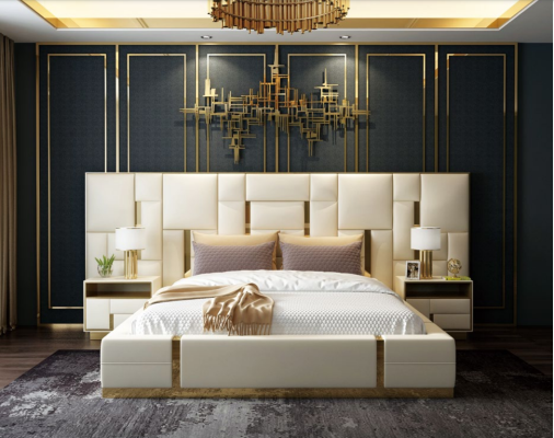 Hotel Bed Luxury Design Beds Upholstery Decoration Metal Leather Bedroom XXL