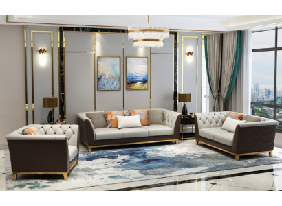 Sofa Couch Suite Seat Upholstery Complete Set 3+2+1 Sofas Design Chesterfield