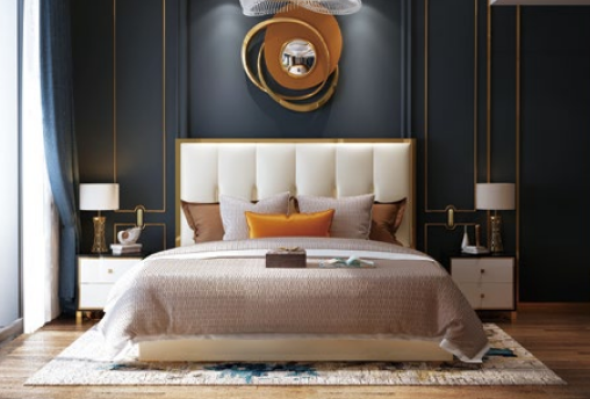 Luxury Design Leather Bed Metal Gold Beds Upholstery Hotel Bedroom