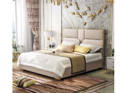 Luxury Design Leather Bed Metal Gold Beds Upholstery Hotel 180x200cm