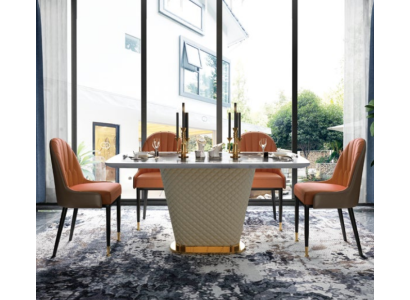 Luxury Designer Dining room with Round Dining table & 4 x metal reclining chairs