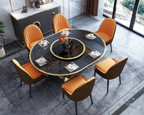 Design Dining Room Chair Set Metal Tables Armchair 6x Chairs + Table Suite