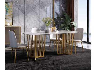 Luxury Dining table Leather + stainless steel Marble Imitation Table Stone Dining room