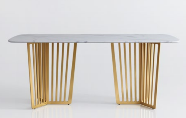 Luxury Dining table Leather + stainless steel Marble Imitation Table Stone Dining room