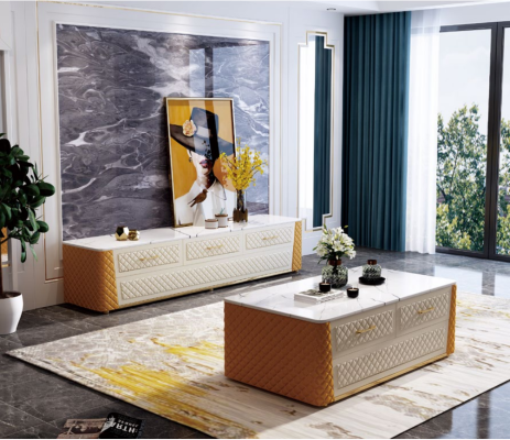 Oval Coffee table Design Living room Table Marble Imitation Leather