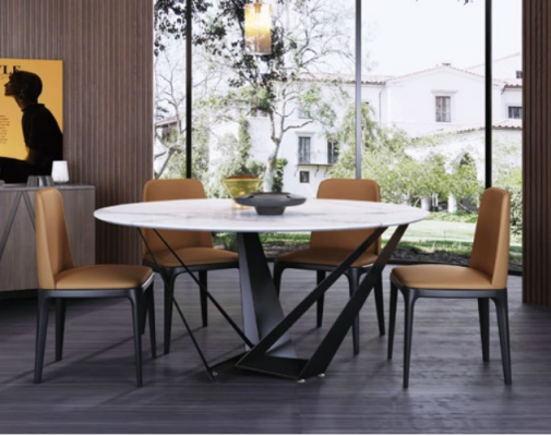 Design Round Table 4x Armchair Chairs Dining Room Upholstery Seat Round Tables