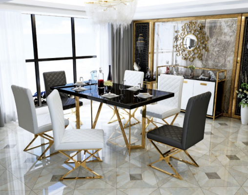 Modern Dining table Suite stainless steel Furniture Table Glass 6x Armchair Chair