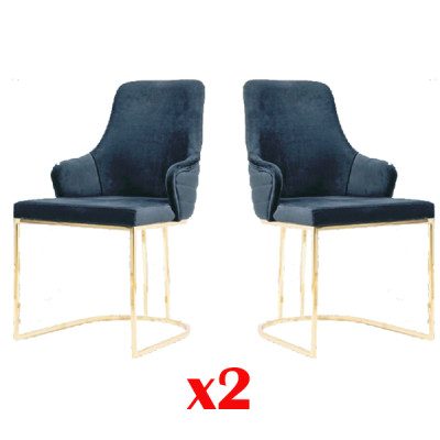 Designer Furniture 2x Chair Gold Living room Wood Chairs Italian Style