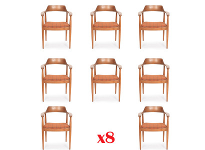 Set 8 Armchair Chair Design Wood Fabric Upholstery Chairs Dining room Textile