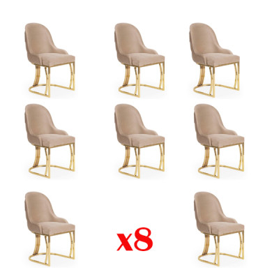 Design Chair Set 8x Armchair stainless steel Textile Upholstery Chairs Dining room