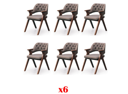Set 6 Chairs Textile Upholstery Lehn Solid Wood Dining room Seat Furniture Wood