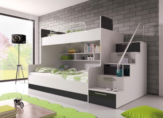 Black Double bunk bed Bunk Bed Childrens room Beds Loft bed High gloss Furniture