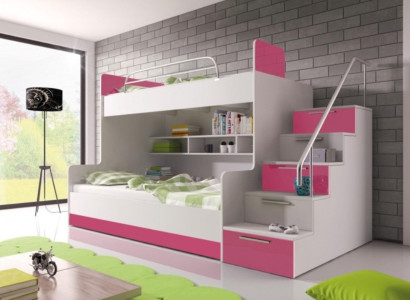 Bunk Bed Childrens room Beds Loft bed Double bunk bed High gloss Furniture Pink