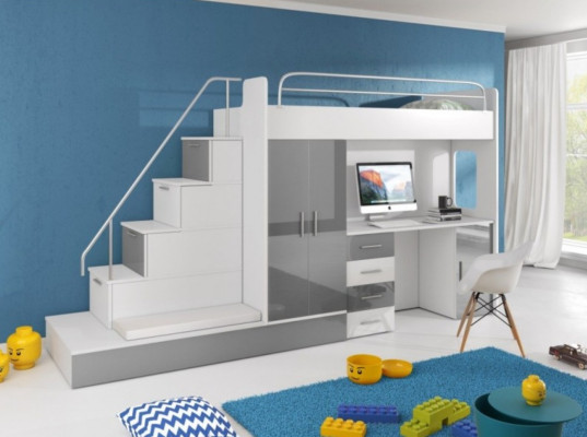 Gray Children Loft bed Bunk bed Double bunk bed Bed High Gloss Furniture