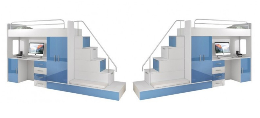 Gray Children Loft bed Bunk bed Double bunk bed Bed High Gloss Furniture