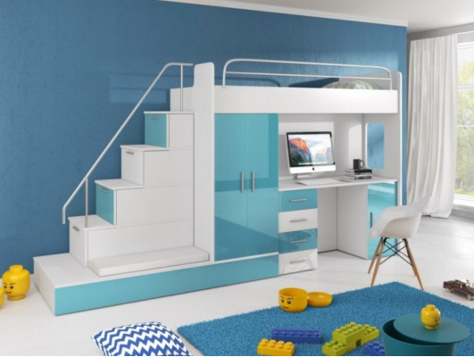 Bunk bed Loft bed Blue Childrens room Beds Loft beds Bunk Turkis Bed new