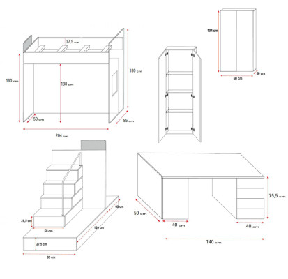 Bunk bed Loft bed Blue Childrens room Beds Loft beds Bunk Turkis Bed new