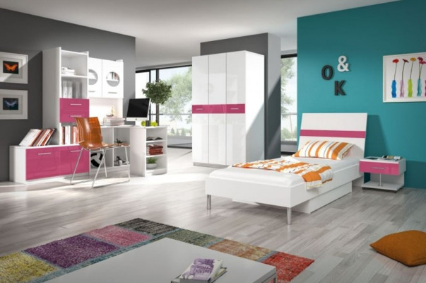 Bed + Bedside table Bedroom Youth Room Childrens room Set Furniture Pink 2pcs.