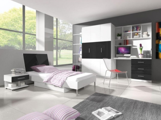 Childrens room 2-piece set loft bed wardrobe high gloss youth room furniture new