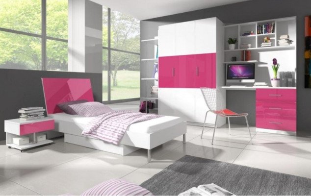 Bed + Bedside table Childrens room Bedroom Furniture Beds 2-piece set pink