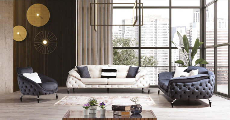 Couch Chesterfield with Wood Textile Sofa set 331 Seat Set Upholstery