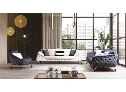 Couch Chesterfield with Wood Textile Sofa set 331 Seat Set Upholstery