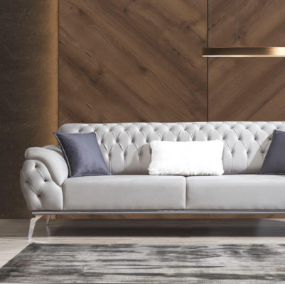 Sofa set 3+3+1 Seater Blue Armchair Luxury Chesterfield Furnishings