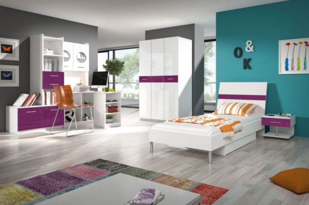 Shelf Wardrobe Bookcase for Childrens room Youth Room White Purple High Gloss