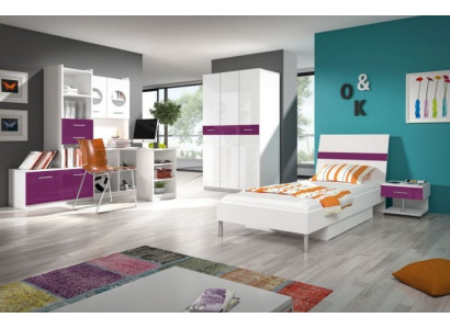 Shelf Wardrobe Bookcase for Childrens room Youth Room White Purple High Gloss