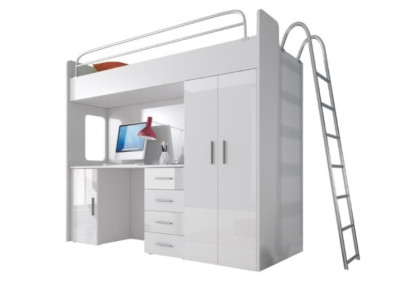 White Double bunk bed Wood Bunk Bed Girls High Gloss Desk Wardrobe new