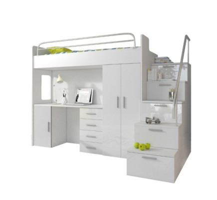 Childrens room Double bunk bed White Table Wardrobe Multifunction bunk loft bed