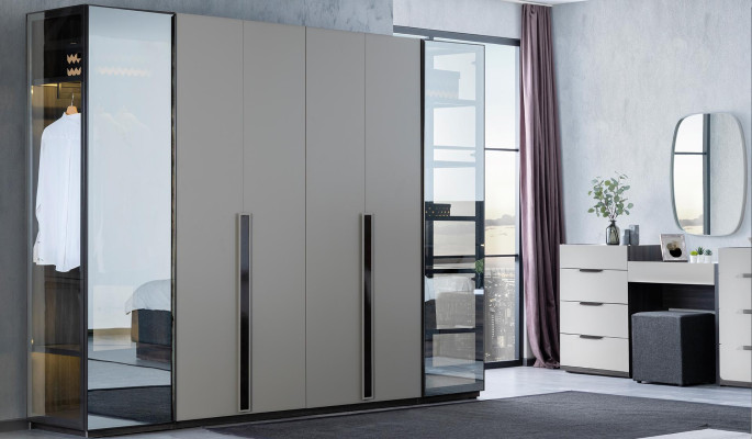 Bedroom Bed Bedside tables Wardrobe Chest of drawers with Mirror Furniture Set 5pcs