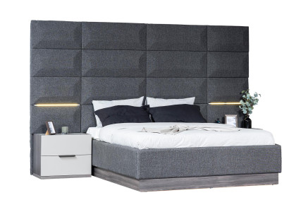 Gray Bedroom Set Complete Furniture Bed Wardrobe Bedside tables Furniture 5pcs Wood