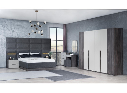 Bedroom Bed Bedside table Wardrobe Chest of drawers with Mirror Furniture Set 5pcs