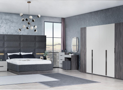 Bedroom Bed Bedside table Wardrobe Chest of drawers with Mirror Furniture Set 5pcs