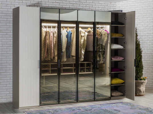 Loft Wardrobe Luxury Bedroom Wood Wardrobe Glass Cabinet Furniture Design