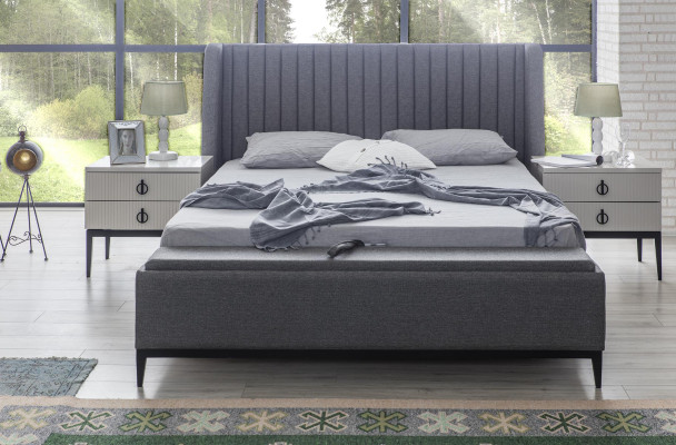Gray Bedroom Bed + 2x Bedside table Consoles Bedside tables Beds 3pcs. new