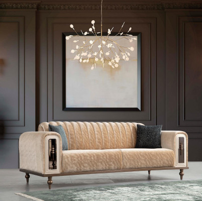 Luxury Stool Sofa Couch Beige Living room Law Firm Textile Sofas