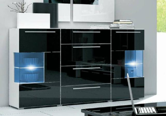 Designer Chest of drawers Glass Display case Sideboard Highboard Wardrobe Led High Gloss Chests of drawers