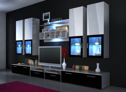 Wall unit wall unit high gloss "Choice of color" led lighting Shelf new