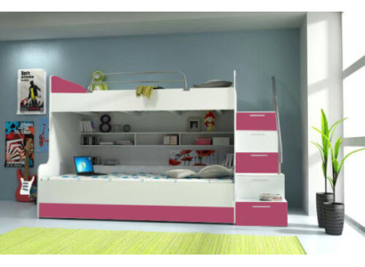 Double bunk bed Bunk bed Bed Childrens bed Youth bed Loft bed B003 Pink/White