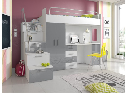 Youth Bed Complete Bedroom Design Children Bed Beds Wardrobe Table GRAY