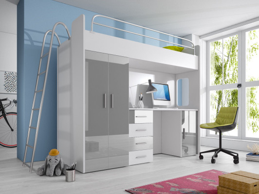 Double bunk bed BUNK BETT Bunk bed with Desk Wardrobe new GRAY
