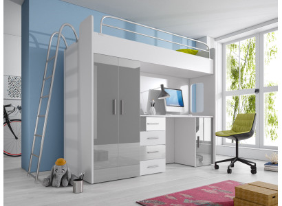 Double bunk bed BUNK BETT Bunk bed with Desk Wardrobe new GRAY